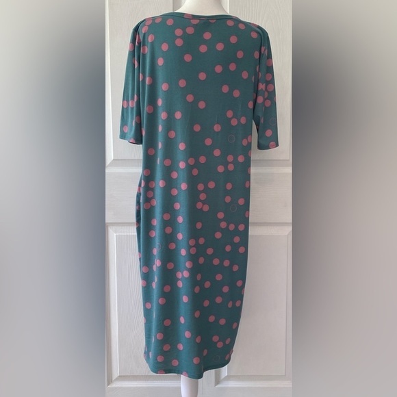 LulaRoe “Julia” Green & Pink Polka Dot Dress Size 2X - Picture 2 of 9